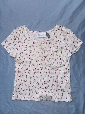 The Children's Place Girls Short Sleeve Floral Print Ribbed Henley Top